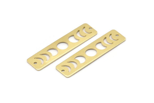 Brass Rectangle Charm, 10 Raw Brass Moon Phases Charms With 2 Holes, Stamping Blanks (40x10x0.80mm) M01997
