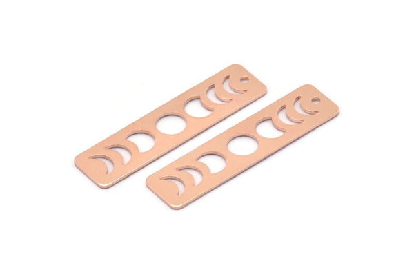 Copper Rectangle Charm, 8 Raw Copper Moon Phases Charms With 1 Hole, Stamping Blanks (40x10x0.80mm) M01888