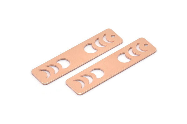 Bakır Dikdörtgen Charm, 1 Delikli 8 Ham Bakır Ay Evreleri Charm'ı, Damgalama Boşlukları (40x10x0,80 mm) M01883