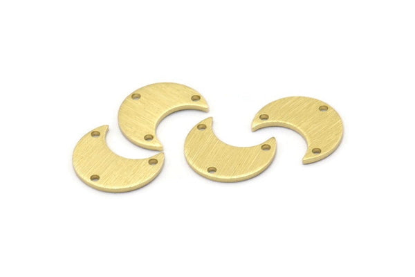 Brass Moon Charm, 24 Textured  Raw Brass Crescent Moon Charms With 3 Holes (15x8x1mm) M01860