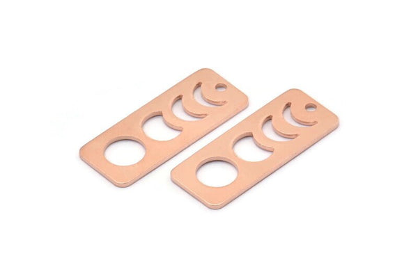 Bakır Dikdörtgen Charm, 1 Delikli 8 Ham Bakır Ay Evreleri Charm'ı, Damgalama Boşlukları (25x10x0,80 mm) M01885