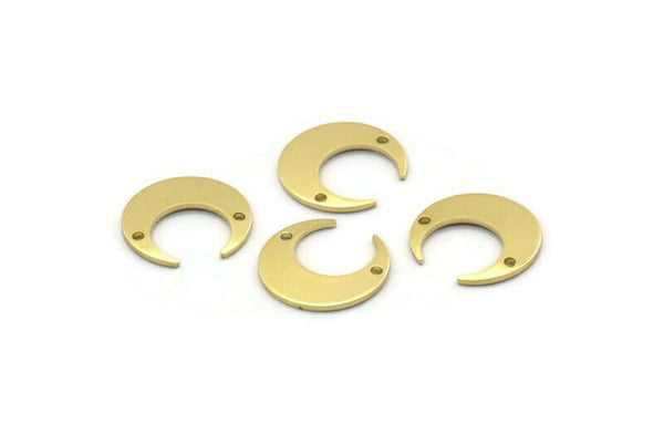 Brass Moon Charm, 12 Raw Brass Crescent Moon Charms With 2 Holes (14x13.5x0.80mm) M01654