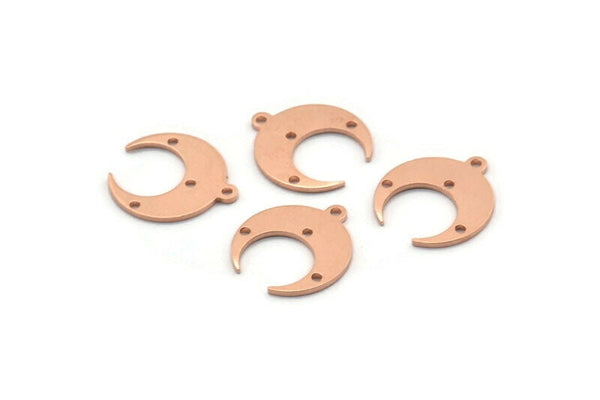 Copper Moon Charm, 12 Raw Copper Crescent Moon With 1 Loop And 3 Holes, Earrings (16x14x0.80mm) M01634