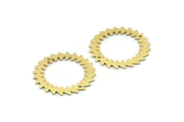Brass Circle Charm, 2 Raw Brass Circle Charms With 2 Holes, Brass Pendants, Findings, Connectors (25x0.80mm) M01614