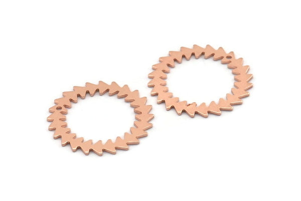 Copper Circle Charm, 2 Raw Copper Circle Charms With 1 Hole, Copper Connectors, Findings, Connectors (25x0.80mm) M01623