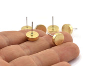 Brass Round Earring, 6 Raw Brass Round Stud Earrings (10x3mm) D0370 A2043