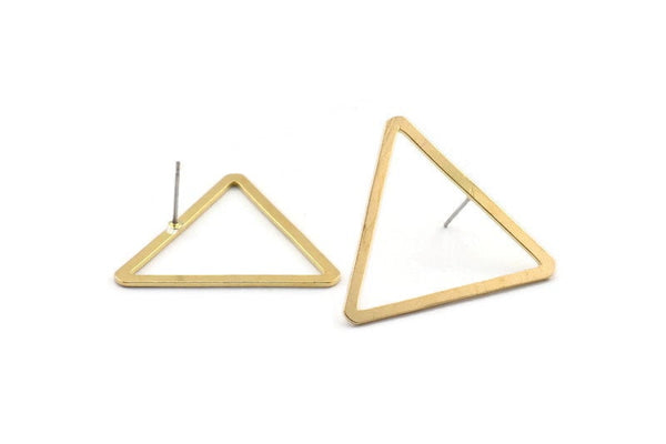 Brass Triangle Earring, 6 Raw Brass Triangle Stud Earrings (33x29x2x1mm) D1022 A2032