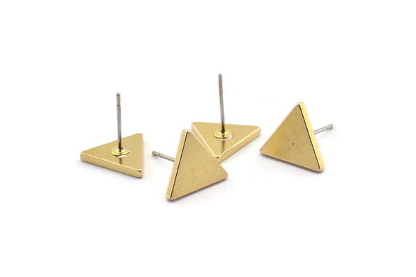 Brass Triangle Earring, 6 Raw Brass Triangle Stud Earrings (11x1.6mm) D0130 A2037