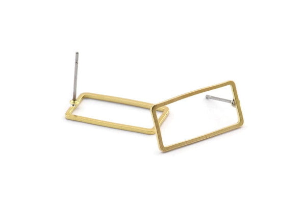Brass Rectangle Earring, 12 Raw Brass Rectangle Stud Earrings (10x20x0.80mm) D0328 A2034