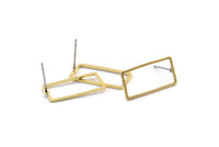 Brass Rectangle Earring, 12 Raw Brass Rectangle Stud Earrings (10x20x0.80mm) D0328 A2034