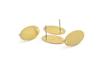 Brass Oval Earring, 6 Raw Brass Oval Stud Earrings (21x12x0.80mm) D1112 A2019
