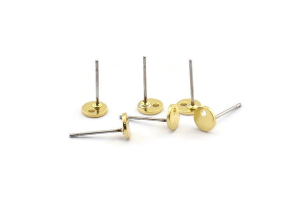 Brass Round Earring, 24 Raw Brass Round Stud Earrings With 1 Hole (5.5x0.80mm) D1414 A2029