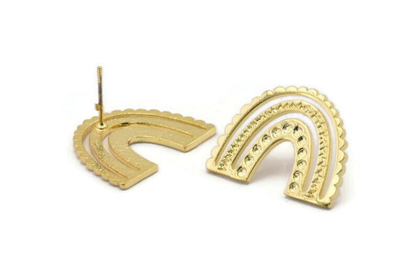 Earring Studs, 2 Gold Plated Brass - U Shape Earrings - Gold Earrings - Earrings (20x24x1mm) N1462 Q1075