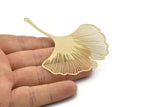Gold Earring Charm, 2 Gold Plated Brass Textured Ginkgo Leaf Earring Charms With 1 Hole, Pendants, Findings (77x65mm) E510