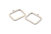 Silver Rectangle Charm, 2 Hammered Antique Silver Plated Brass Rectangle Pendants With 1 Loop (30x24x1.7mm) BS 1869