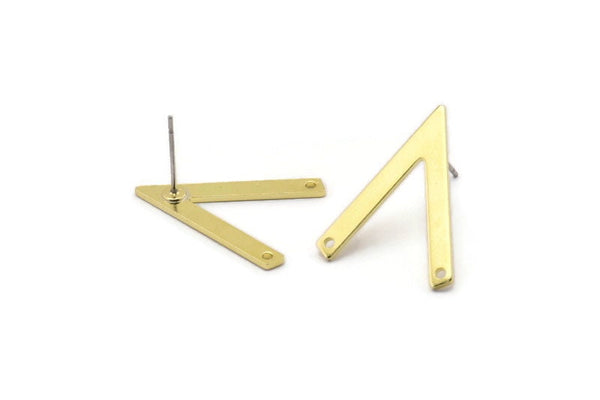 Brass Earring, 10 Raw Brass V Shaped Stud Earrings With 2 Holes (23x19x1mm) M01168 A2242