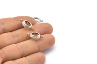 Silver Oval Setting, 6 Antique Silver Plated Brass Oval Settings With 2 Loops and 1 Pad Setting (17.5x10x3.4mm) BS 2031