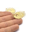 Brass Sun Charm, 8 Textured Raw Brass Sun And Crescent Charms With 1 Loop, Findings (29x28x0.80mm) M02011