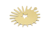 Brass Sun Charm, 8 Raw Brass Sun And Star Charms With 1 Loop, Findings (29x28x0.80mm) M02013