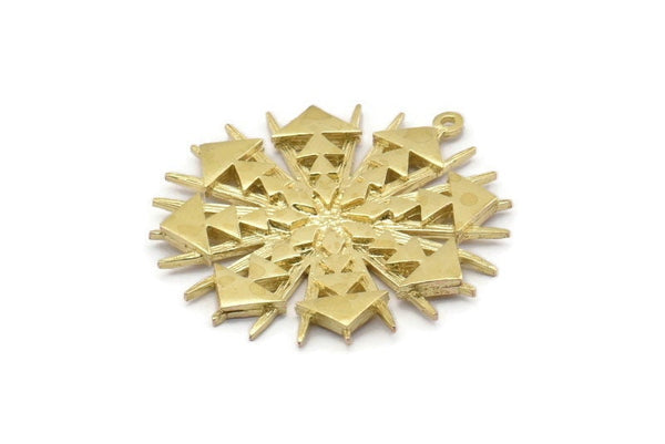 Brass Charm, Raw Brass, 2 Brass Pendants, Charm Pendants, Brass Badge Charms With 1 Loop (32x30x2mm) N1573