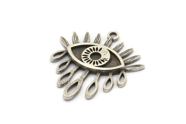 Silver  Eye Charm, 2 Antique Silver Plated Brass Eye Charms With 1 Loop, Pendants - Pad Size 3mm (29x25x2mm) N1370
