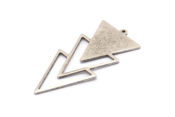 Silver Triangle Charm, 4 Antique Silver Plated Brass Triangle Charms With 1 Loop (49x21x1mm) M01120 H1283