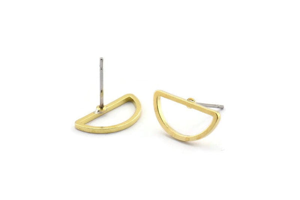 Semi Circle Earring, 10 Raw Brass Semi Circle Stud Earrings (8x15x1mm) D0022 A2094