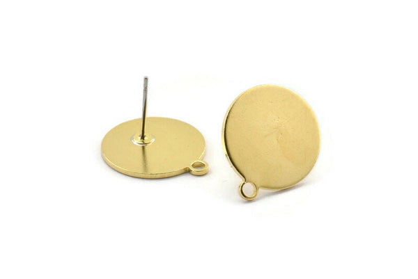 Brass Round Earring, 8 Raw Brass Round Stud Earrings With 1 Loop (18.5x16x1mm) E125 A2093