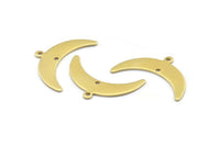 Brass Moon Charm, 12 Raw Brass Crescent Moon Charms With 1 Loop And 1 Hole (10x30x0.80mm) A1724