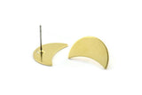 Brass Moon Earring, 8 Raw Brass Crescent Moon Stud Earrings (18x8.5x0.70mm) M737 A2057
