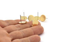 Brass Round Earring, 10 Raw Brass Round Stud Earrings With 1 Loop (14.5x12x1mm) BS 2062 A2062