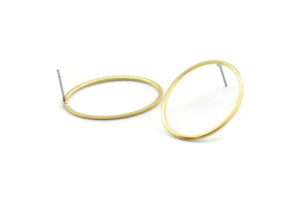 Brass Oval Earring, 12 Raw Brass Oval Stud Earrings (30x23x1mm) A1708 A2085