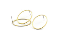 Brass Oval Earring, 12 Raw Brass Oval Stud Earrings (30x23x1mm) A1708 A2085