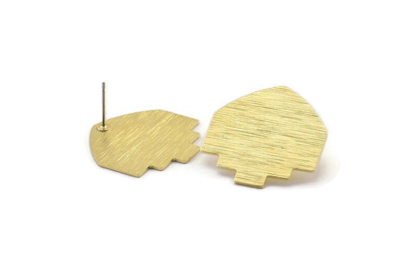 Brass Mushroom Earring, 4 Textured Raw Brass Mushroom Shaped Stud Earrings (26x26x0.80mm) M113 A2083