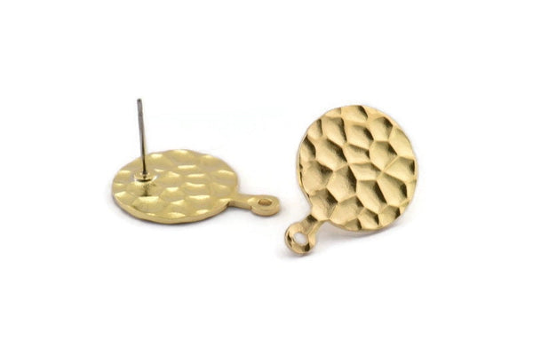 Brass Round Earring, 6 Hammered Raw Brass Round Stud Earrings With 1 Loop (23x17x1.2mm) M493 A2080