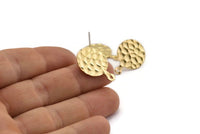 Brass Round Earring, 6 Hammered Raw Brass Round Stud Earrings With 1 Loop (23x17x1.2mm) M493 A2080