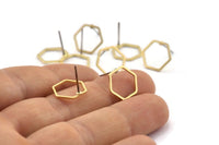 Brass Hexagon Earring, 12 Raw Brass Hexagon Stud Earrings (12x0.80mm) Bs 1171 A2055