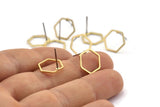 Brass Hexagon Earring, 12 Raw Brass Hexagon Stud Earrings (12x0.80mm) Bs 1171 A2055