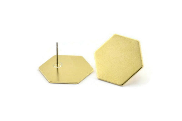 Brass Hexagon Earring, 6 Raw Brass Hexagon Stud Earrings (20x0.80mm) D0093 A2070