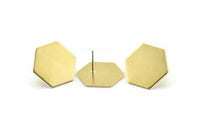 Brass Hexagon Earring, 6 Raw Brass Hexagon Stud Earrings (20x0.80mm) D0093 A2070