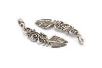Gümüş Tüy Kolye, Antik Gümüş Kaplama Pirinç Yaprak Takılar, 1 Döngülü (55x14mm) N0186