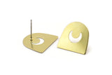 Stud Earring, 10 Raw Brass D Shaped Crescent Moon Stud Earrings (16x17x0.50mm) M1061 A2269