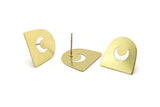 Stud Earring, 10 Raw Brass D Shaped Crescent Moon Stud Earrings (16x17x0.50mm) M1061 A2269