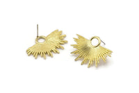 Brass Sun Earring, 2 Raw Brass Sun Stud Earrings (31x21mm) N0784 A2296
