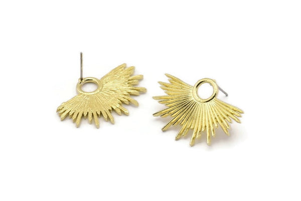 Brass Sun Earring, 2 Raw Brass Sun Stud Earrings (31x21mm) N0784 A2296