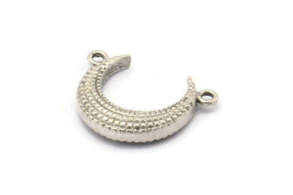 Silver Moon Charm, 2 Antique Silver Plated Brass Textured Horn Charms With 2 Loops, Pendant, Jewelry Finding (19x6x4.40mm) N0168