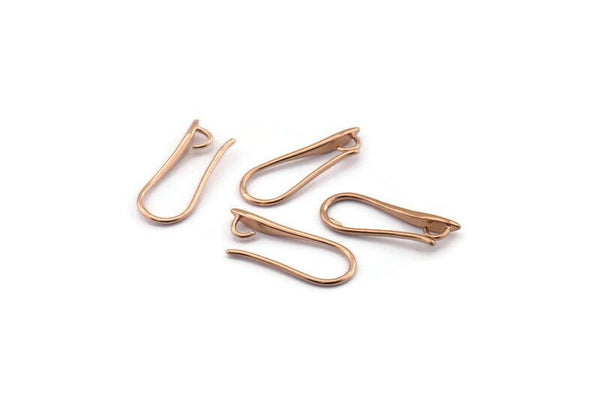 Rose Gold Ear Hooks, 12 Rose Gold Plated Brass Earring Wires, Earring Hooks (20x8mm) BS 1833