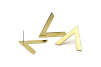 Brass Earring, 8 Raw Brass V Shaped Stud Earrings (28x23x1mm) M01247 A2273