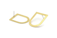 Stud Earring, 6 Textured Raw Brass D Shaped Stud Earrings (35x28x0.80mm) M379 A2281