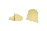 Stud Earring, 10 Raw Brass D Shaped Stud Earrings (16x17x0.50mm) M1041 A2291
